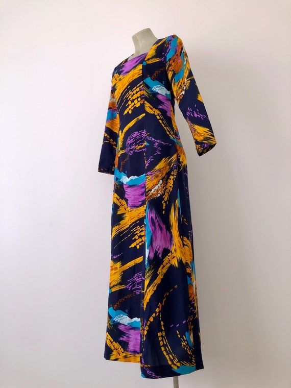 Navy printed long sleeve dress