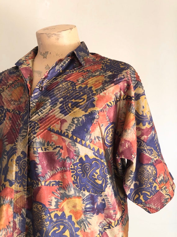 Vintage Tribal Patterned Short Sleeve Shirt