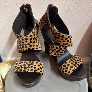 Diane von Furstenberg Leopard Calf Hair Wedge Sandals | DVF Platform Heels | Vintage Designer Shoes