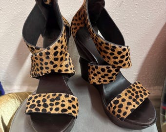 Diane von Furstenberg Leopard Calf Hair Wedge Sandals | DVF Platform Heels | Vintage Designer Shoes