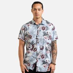 Blue Floral Graphic Pattern  Short Sleeve Shirt