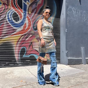 Y2K Patch Denim Jeans in Blue