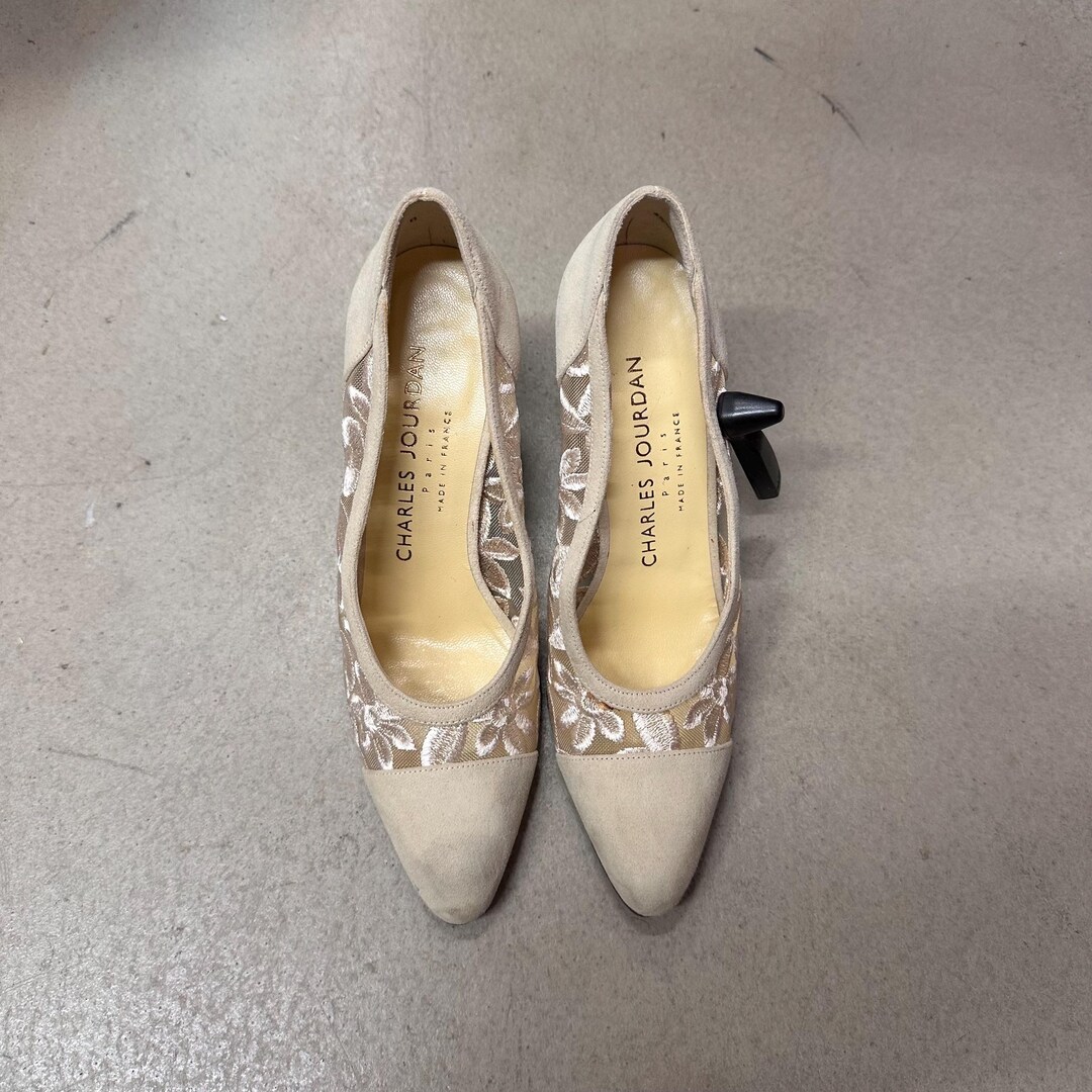 Velvet Embroidered Flower High Heels