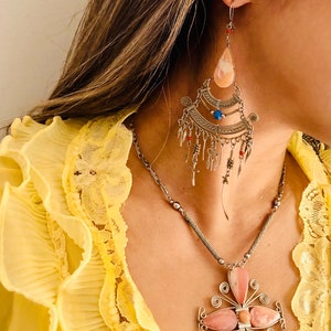Peruaanse rozenkwarts ketting en oorbellen hangersets afbeelding 2