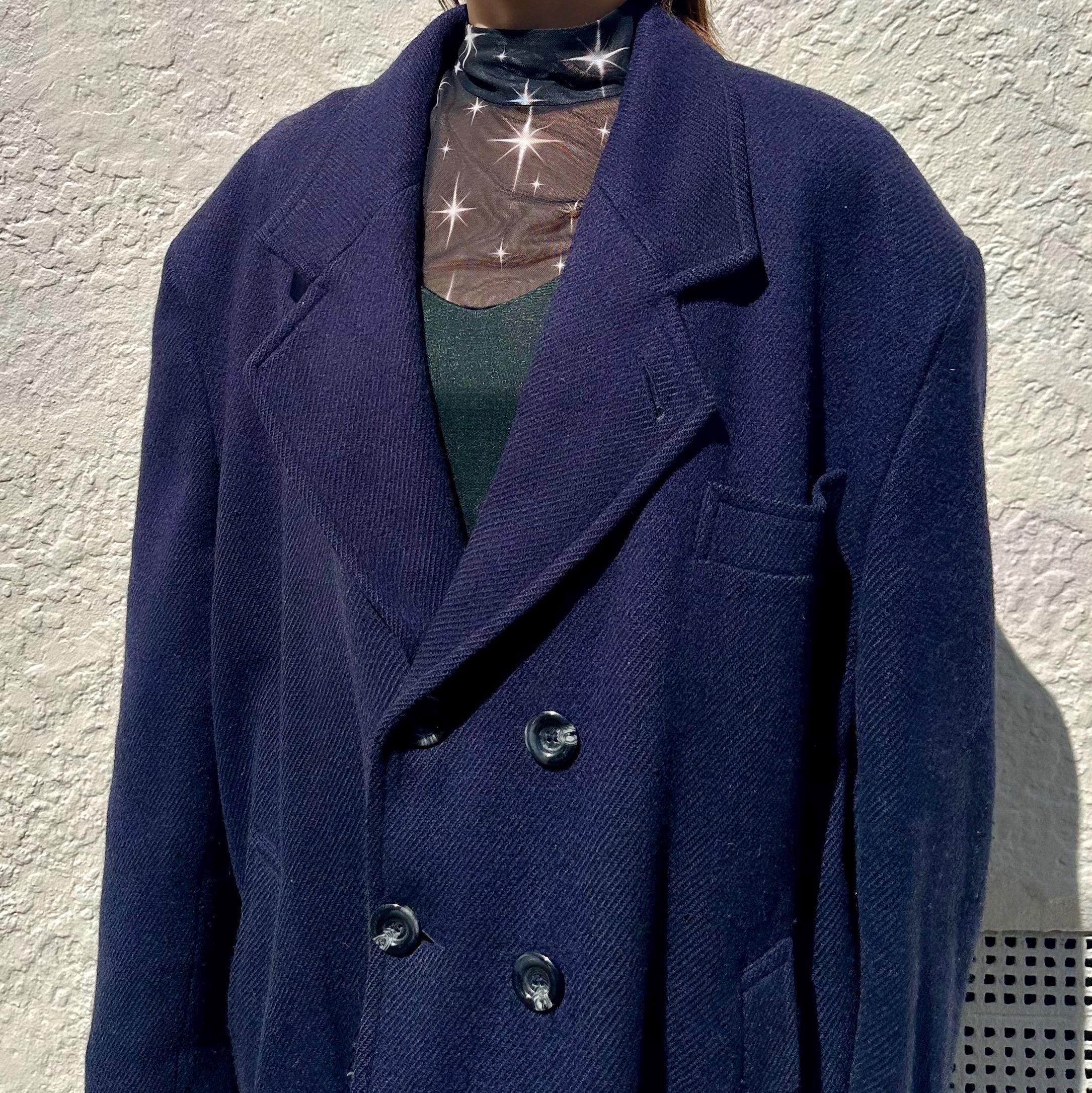 Vintage Navy Wool Coat | Double Breasted 1980s Overcoat | Classic