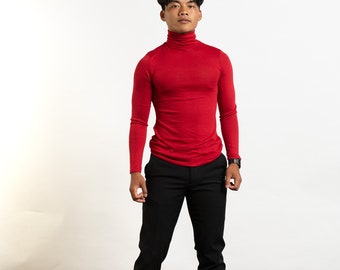 Red Skivvy Turtleneck Top