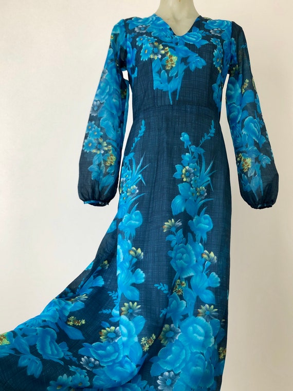 70s floral printed prairie bishop sleeve dress