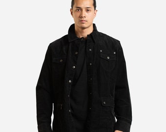 90s Black Corduroy Shirt Jacket