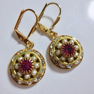 boucles d'oreilles Art déco vintage, boucles d'oreilles en cristal scintillant transparent, rose et perlé, bijoux Art nouveau des années 1920