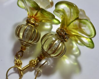 Hand-Painted lily earrings: Art Nouveau 1920s style vintage boho flower drop