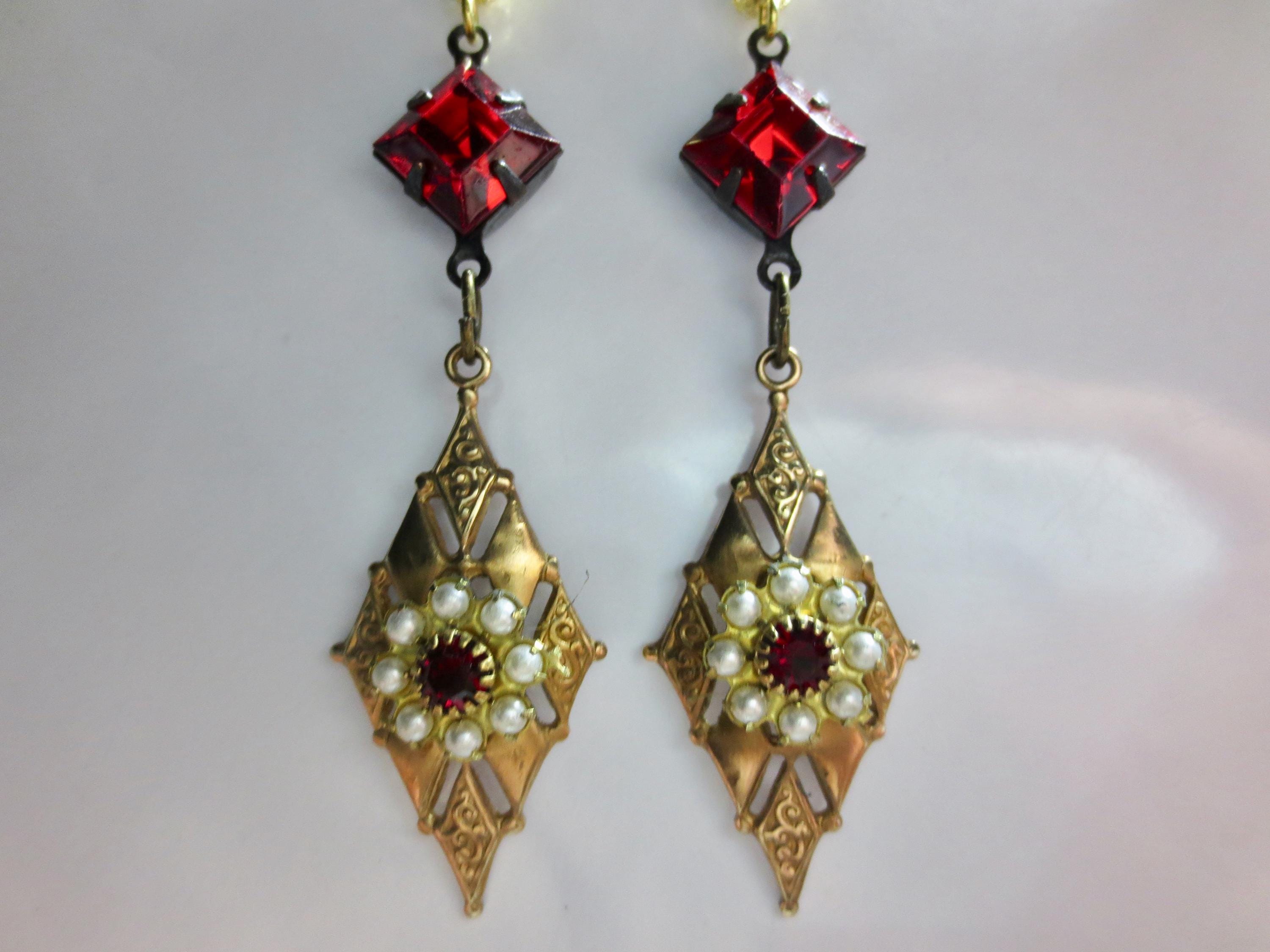 Clips D'oreilles Vintage Années 1930-1940 - Perles, Strass Et Métal Argenté - Occasion