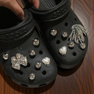 Heart and Clover Rhinestone Shoe Charms for Crocs in Silver and Gold, Bling Clog Accessories, Stylish Jibbitz Set
