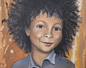 手描きの巻き毛の子供の肖像画