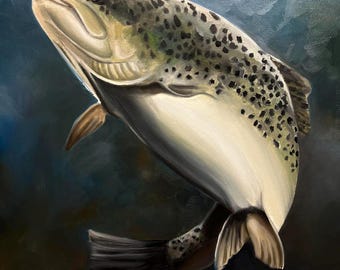 オリジナルの魚油絵：キャンバスに描かれたリアルな野生動物アート