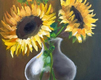 ひまわりの静物画（キャンバスに油絵）