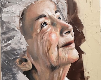 高齢女性の油絵肖像画