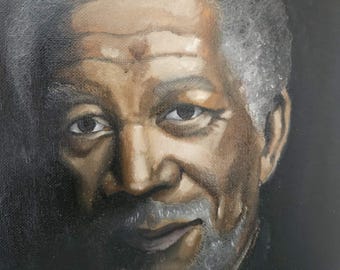 モーガン・フリーマンの肖像画 手描き油絵、写実的なセレブアート
