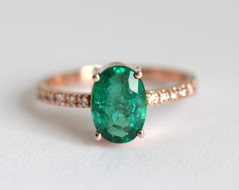 Sterling Silver Emerald Ring with Diamond Accents: May Birthstone
