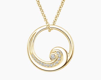 Diamond Swirl Circle Pendant Necklace: 14k Gold Plated Sterling Silver