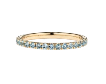 Gold Plated Sterling Silver Ring: Dainty Blue Stone Stacking Band