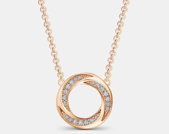 Diamond Circle Pendant Necklace: 14K Gold & Sterling Silver, Rose Gold Plated