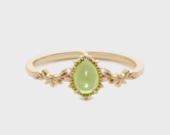 Dainty Peridot Ring: Sterling Silver Teardrop, Floral Band