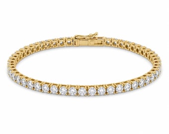 Round Cut Tennis Bracelet 925 Sterling Silver Gold Finish  Diamond Bracelet Wedding Jewellery Gift for Women Minimal Daily Wear