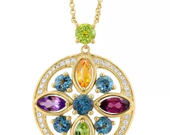Gold Plated Sterling Silver Gemstone Pendant Necklace: Peridot, Citrine, Topaz