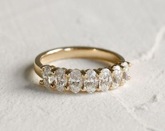Gold Vermeil Sterling Silver Ring: Oval Diamond Half Eternity Band