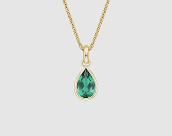 Gold Plated Sterling Silver Teardrop Necklace: Green Stone Pendant