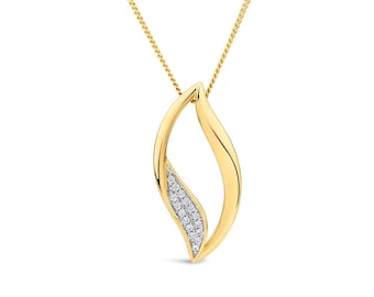 Gold Plated Sterling Silver Leaf Pendant Necklace: Diamond Accent