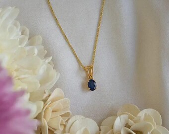 14k Gold Plated Sterling Silver Blue Sapphire Pendant Necklace