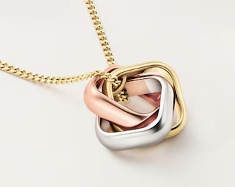 Sterling Silver Triple Interlock Ring Necklace: Minimalist Everyday Jewelry