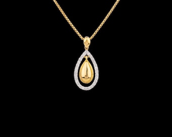 Gold Plated Sterling Silver Teardrop Necklace: Diamond Accent Pendant