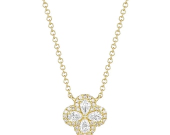 Gold Plated Sterling Silver Flower Pendant Necklace: Pear Cut Diamond Jewelry