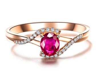 Ruby Diamond Ring | 14K Gold Sterling Silver Promise Ring