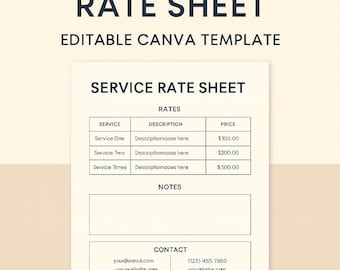 Hoja de tarifas para freelancers / Plantilla de Canva / Guía de precios de servicios para coaches y creativos