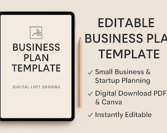 Plantilla de plan de negocios / Planificador editable de Canva para emprendedores y startups / Documento de estrategia para pequeñas empresas