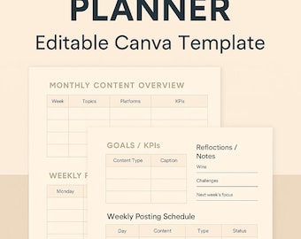 Planificador de coaching en redes sociales / Plantilla de Canva / Organizador de contenido y estrategia para clientes