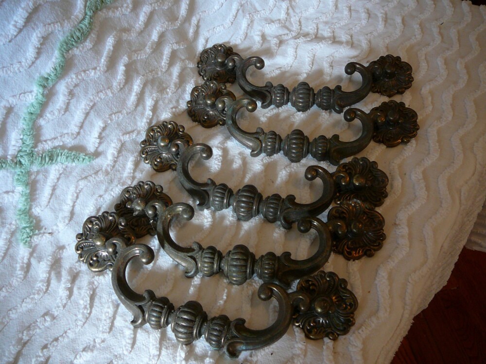 Vintage Brass Hardware 5 Ornate Dresser Handles Etsy