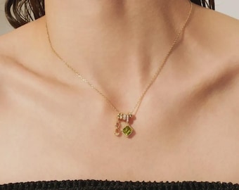 Gold Number & Birthstone Charm Necklace – Personalized Layered Pendant