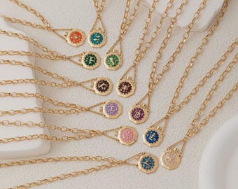 18K Gold Zodiac Sign Necklace – Enamel Astrology Pendant