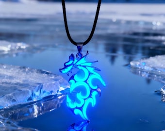 Glow in The Dark Dragon Necklace, Titanium Steel Fantasy Pendant