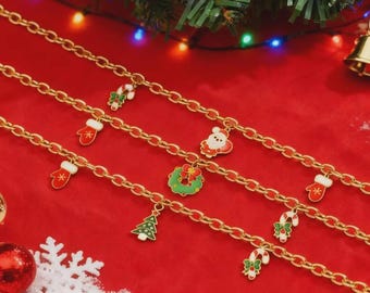Collana con ciondolo natalizio, ciondolo festivo in oro, gioielli festivi