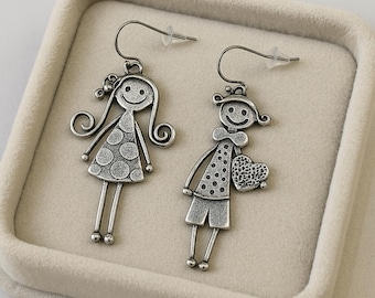 Mismatched Friend Dangle Earrings, Vintage Punk Jewelry