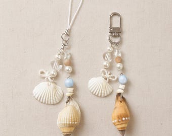 Natural Seashell Keychain, Handmade Pearl Bag Charm