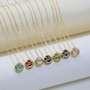 12 Months Birthstone Necklace/ Personalized Month Pendant Necklace/Round Gemstone Jewelry/18K Gold Initial Month Charm/Birthday Gift For Her