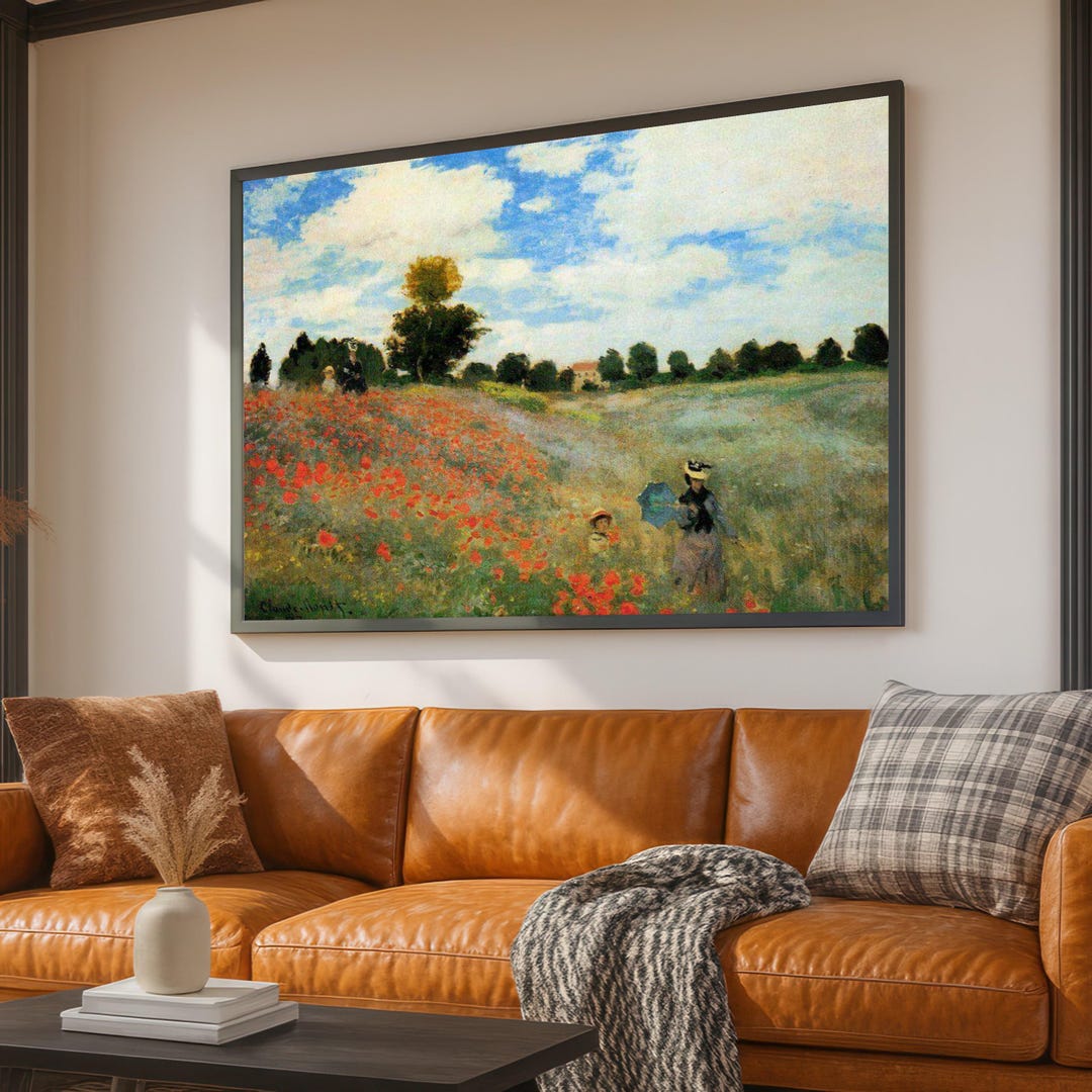 Monet Inspired Red Poppies Canvas, Impressionist Floral Landscape ...