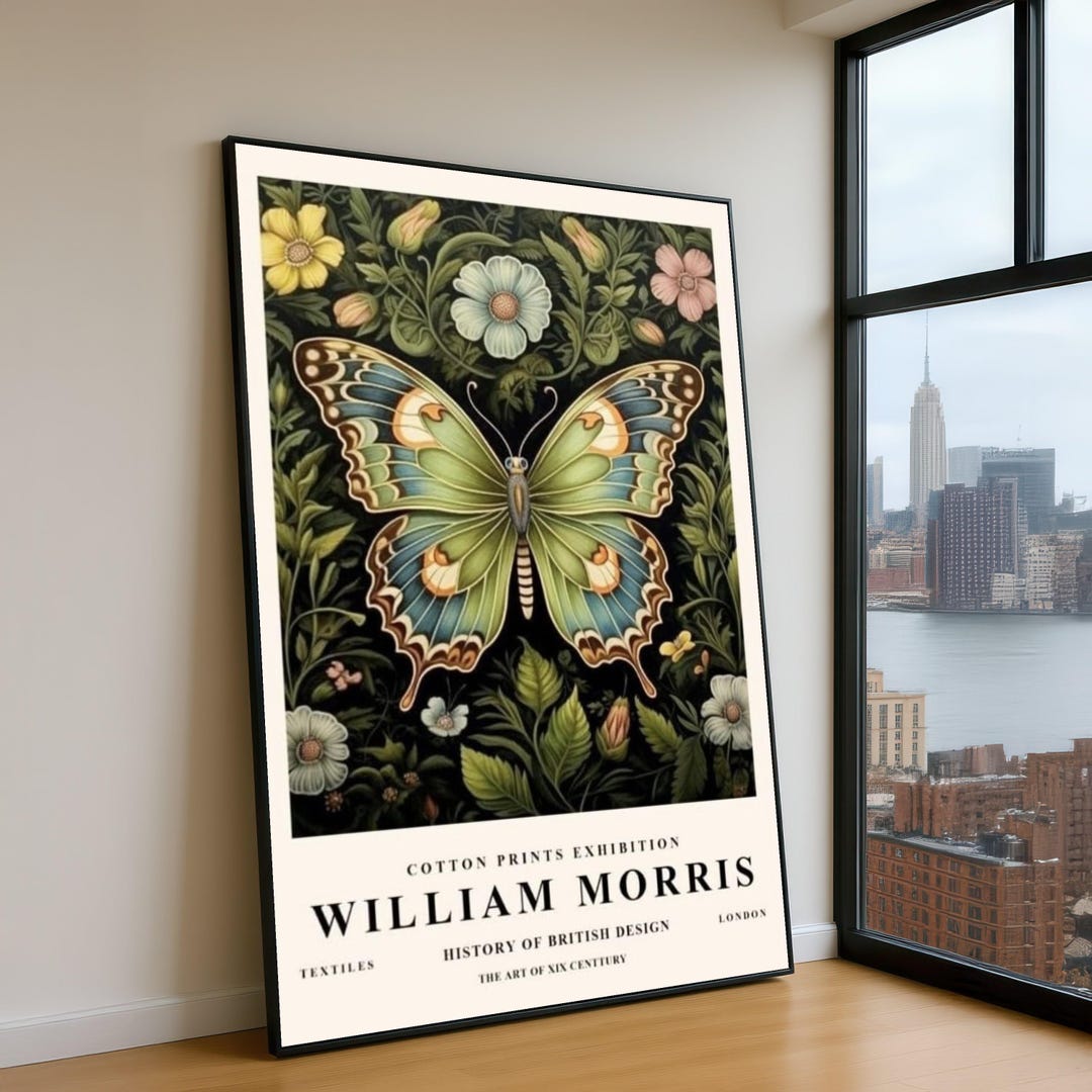 William Morris Inspired Butterfly Canvas, Vintage Floral Wall Art ...