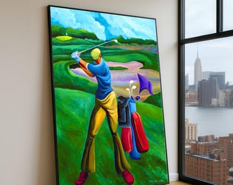 ゴルファーアートプリント カラフルなゴルフ絵画 ゴルフプレーヤー